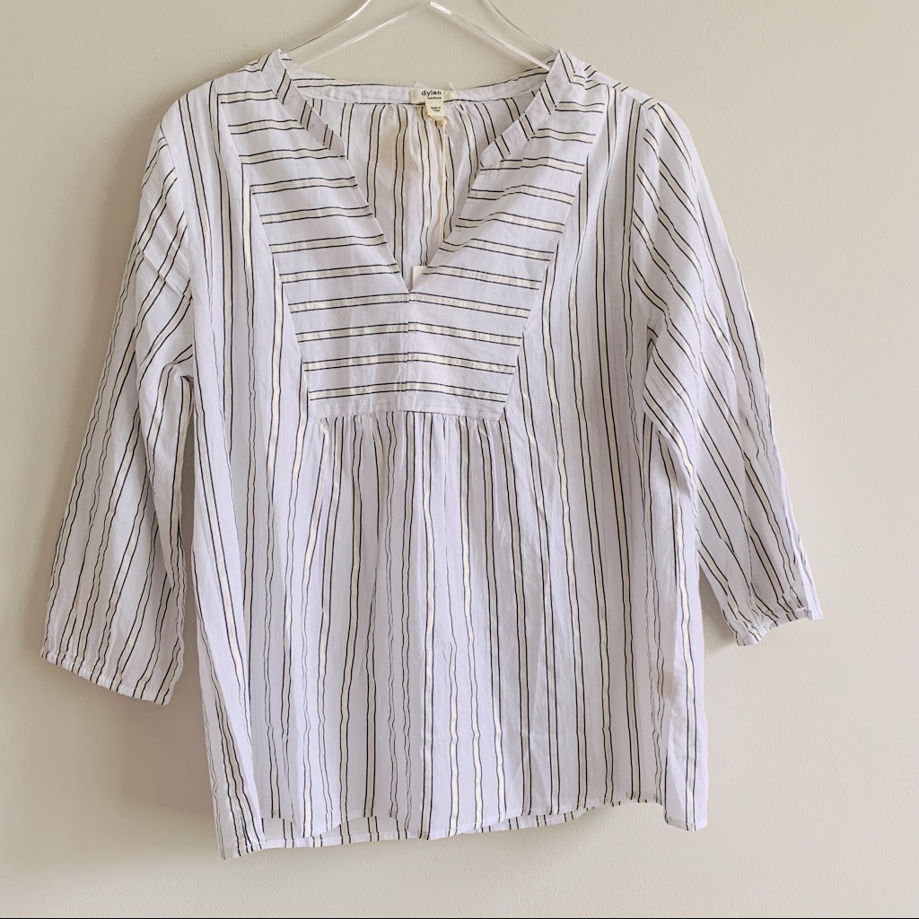 Dylan Mason Striped Peasant Tunic Top White Gold